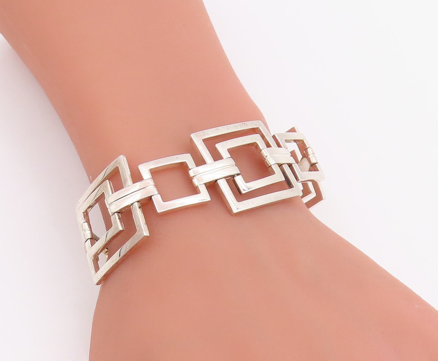 925 Sterling Silver Vintage Bracelet DOBBS Open Geometric Square Link  BT11819