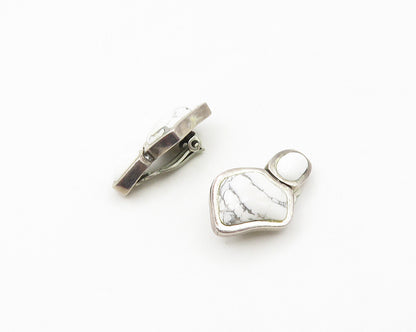 BARSE 925 Sterling Silver  Vintage Howlite Non Pierce Drop Earrings  EG9463