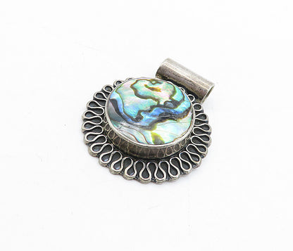 MEXICO 925 Sterling Silver  Vintage Abalone Shell Swirl Border Pendant  PT3716
