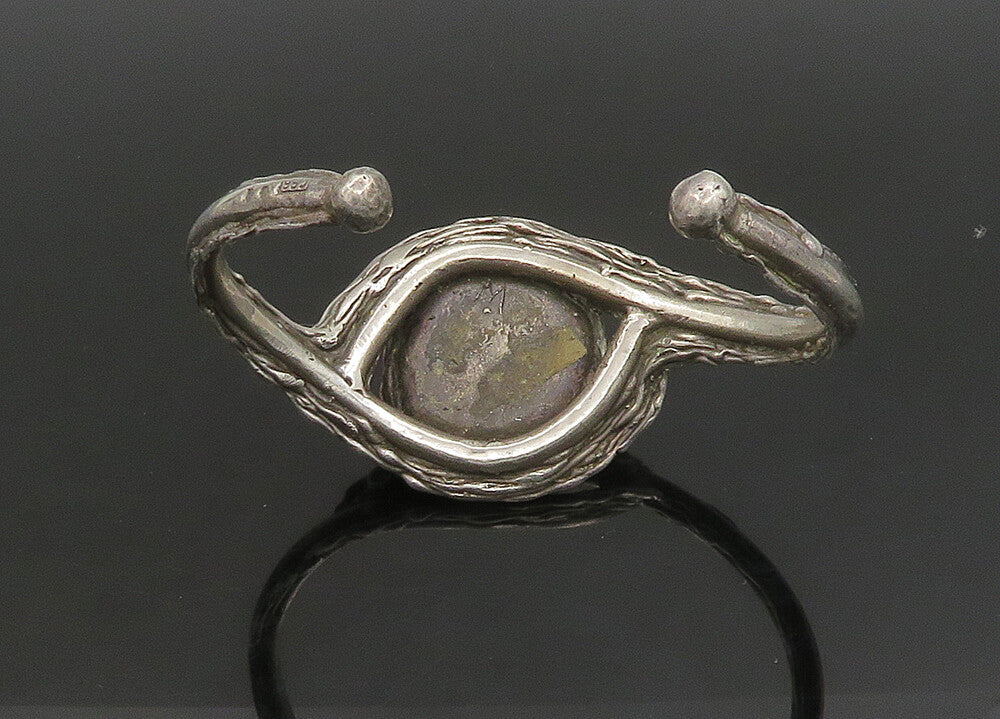 925 Sterling Silver  Vintage Rhodonite Modernist Sculpted Cuff Bracelet BT9130