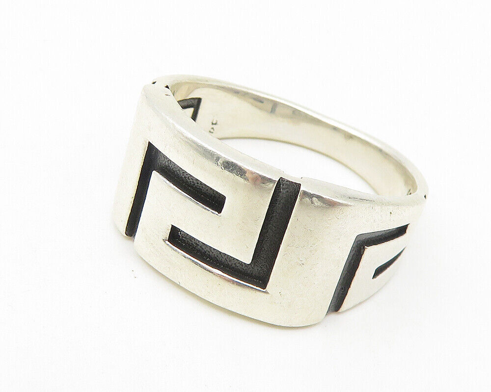 925 Sterling Silver  Greek Key Design Polished Tapered Band Ring Sz 9  RG11252