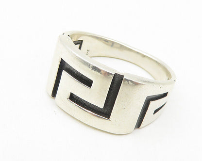 925 Sterling Silver  Greek Key Design Polished Tapered Band Ring Sz 9  RG11252