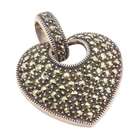 925 Sterling Silver Vintage Pendant JUDITH JACK Marcasite Love Heart  PT25898