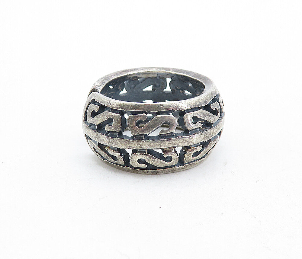 MEXICO 925 Sterling Silver  Vintage Dark Tone Open Swirl Band Ring Sz 8 RG5492