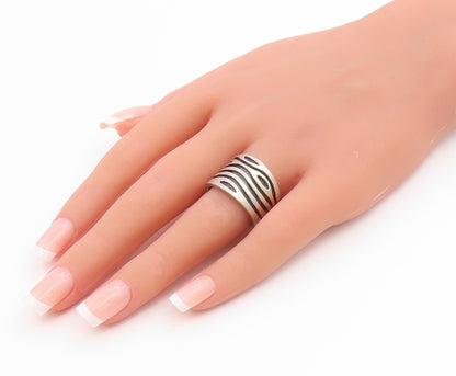 925 Sterling Silver Vintage Ring Modernist Wave Statement Band  Sz 8  RG36116