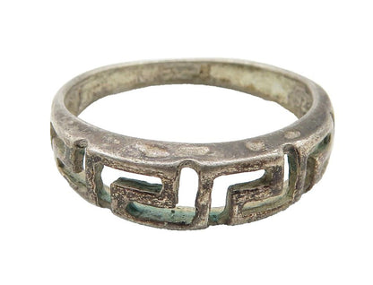925 Sterling Silver   Vintage Dark Tone Greek Key Band Ring Sz 6.5  RG11636