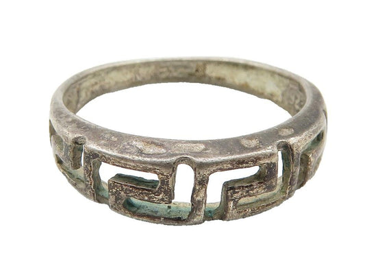 925 Sterling Silver   Vintage Dark Tone Greek Key Band Ring Sz 6.5  RG11636