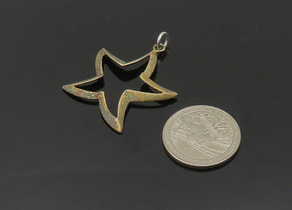 925 Sterling Silver  Vintage Dark Tone Open Star Motif Drop Pendant  PT16787