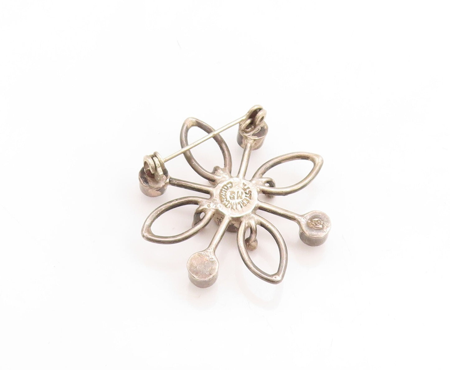 925 Sterling Silver Vintage Brooch Pin Designer Gemstone Cutout Flower  BP11422