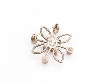 925 Sterling Silver Vintage Brooch Pin Designer Gemstone Cutout Flower  BP11422