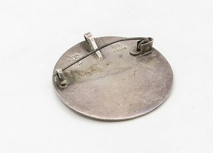 925 Sterling Silver  Vintage Mayan Aztec Sun Calendar Shiny Brooch Pin  BP8386