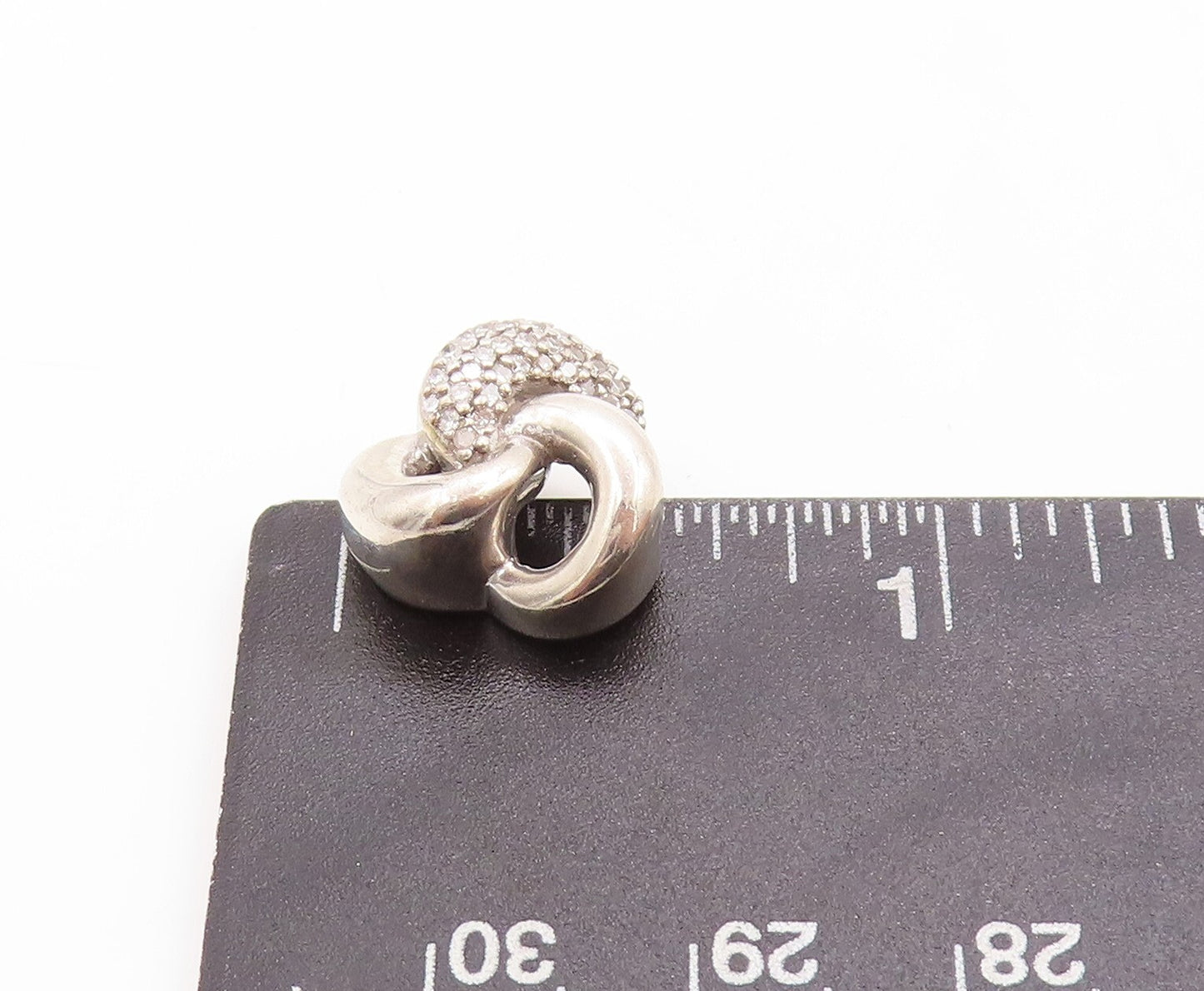 925 Sterling Silver Vintage Pendant Genuine Diamonds Inlay 3 Loops  PT23796
