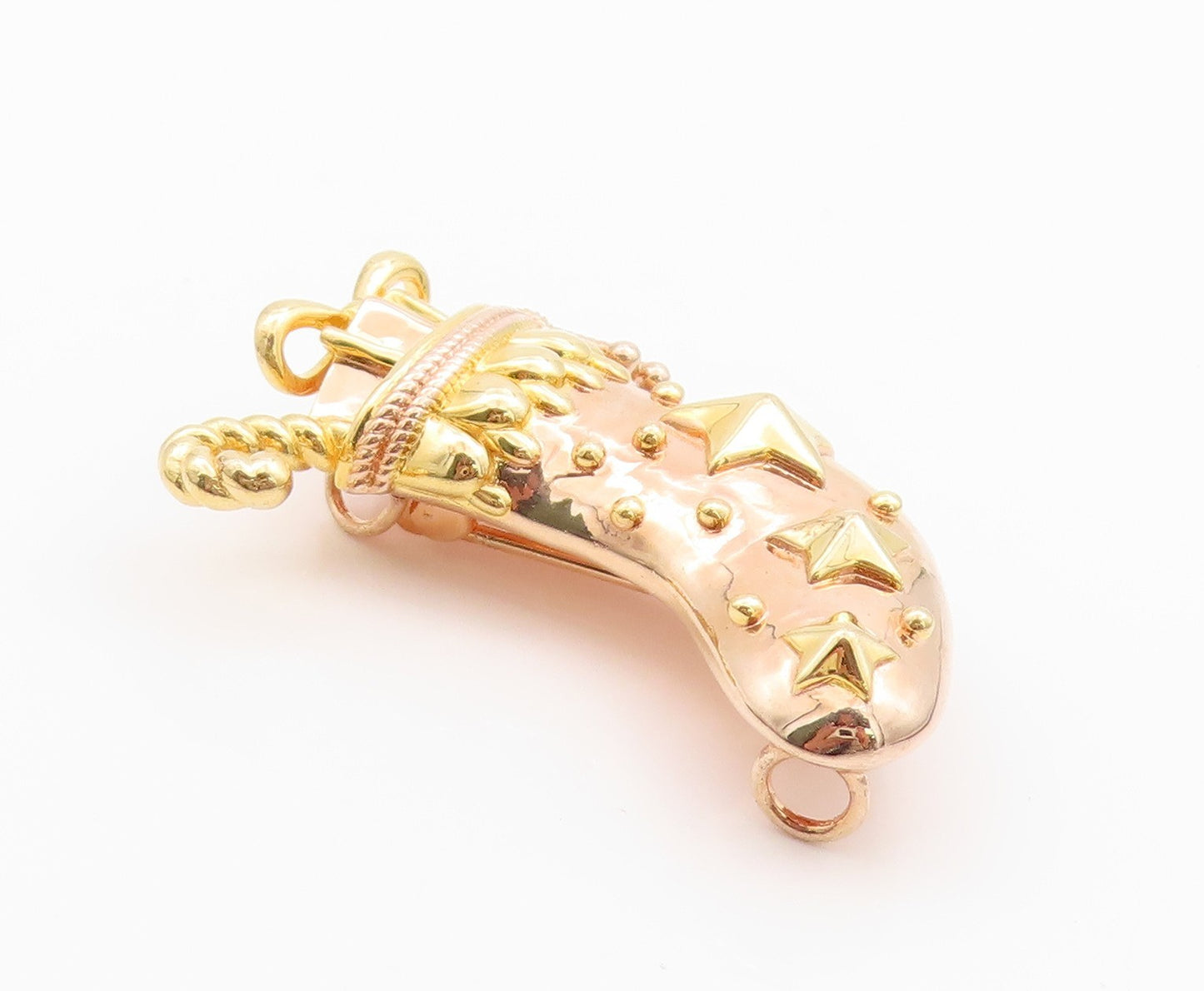 925 Sterling Silver Vintage Brooch Gold Plated Christmas Stocking  BP11671