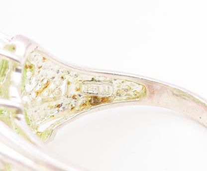 925 Sterling Silver Vintage Ring Elegant Peridot Floral Cluster  Sz 10  RG36075