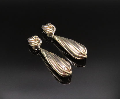 925 Sterling Silver Vintage Love Knot Long Ribbed Non Pierced Earrings EG11985