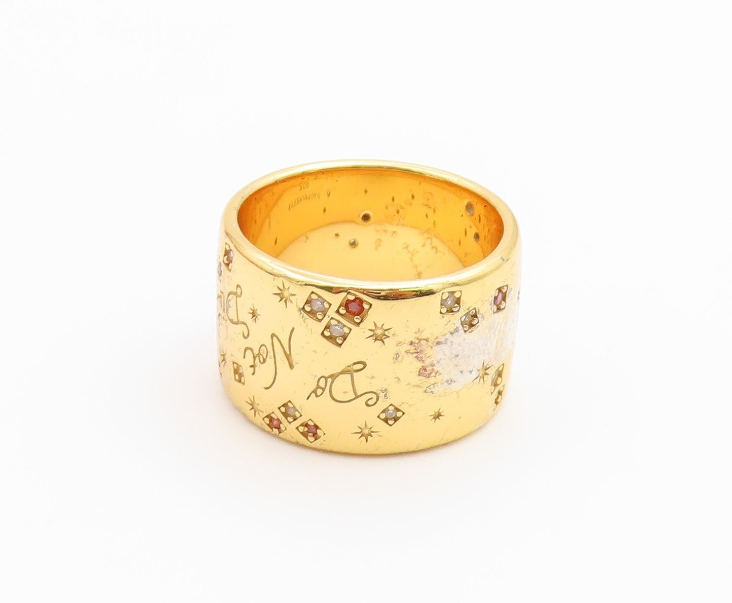 925 Sterling Silver Vintage Ring Gold Plated DAUPHINETTE CZ Band  Sz 7  RG36709