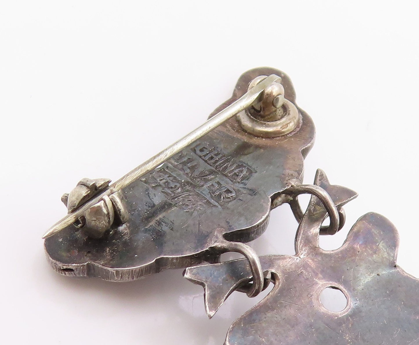 925 Sterling Silver Vintage Brooch Pin CHINESE EXPORT Lapis Lazuli  BP12532