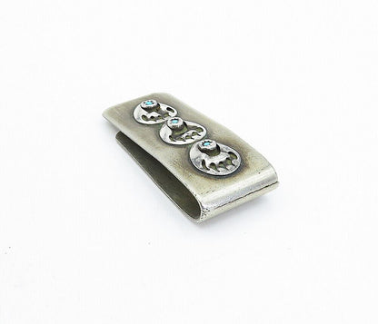 NAVAJO 925 Sterling Silver  Vintage Turquoise Bear Claw Money Clip  TR1181