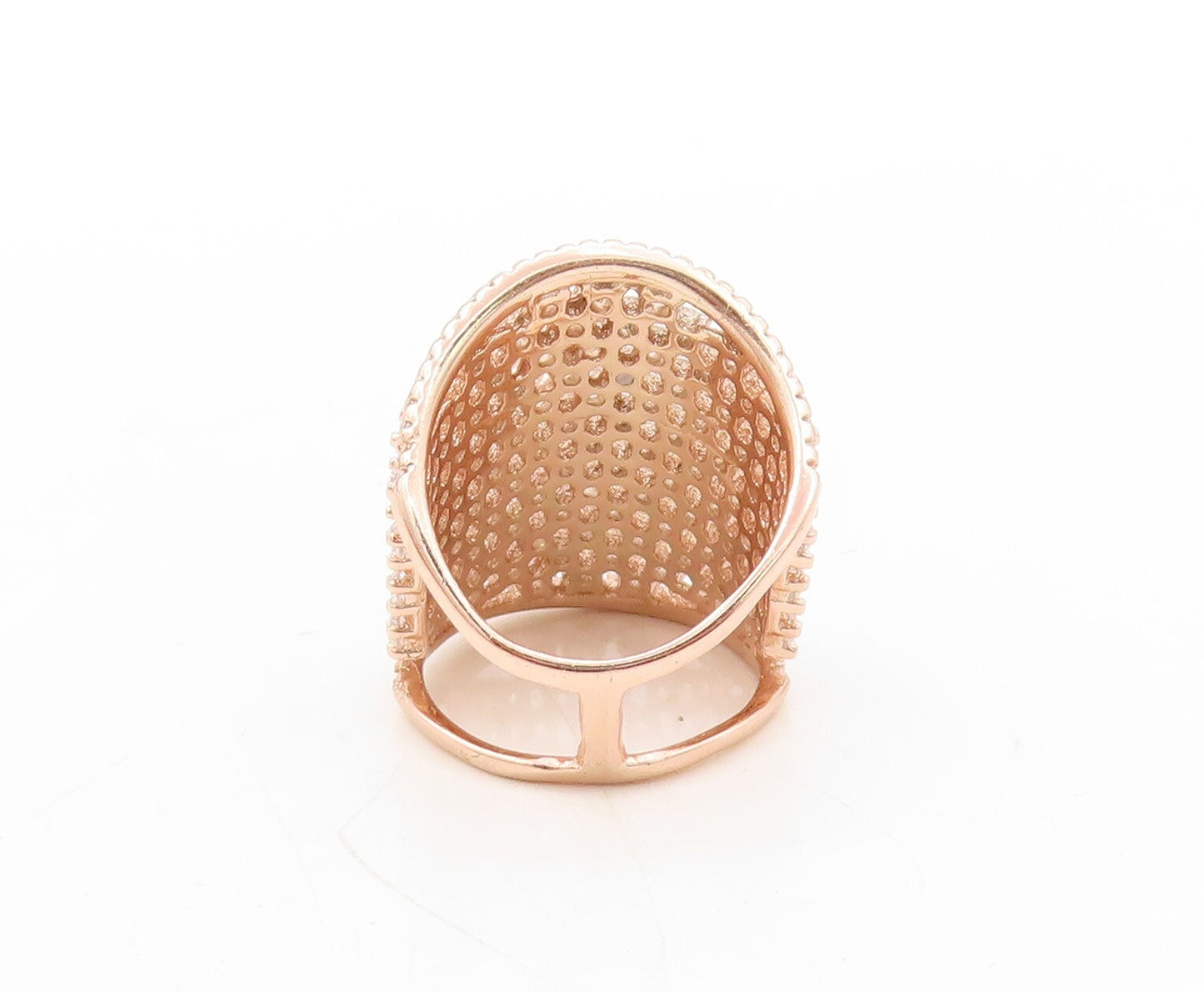 925 Sterling Silver Vintage Ring Rose Gold Plated Designer CZ Inlay Sz 7 RG31063