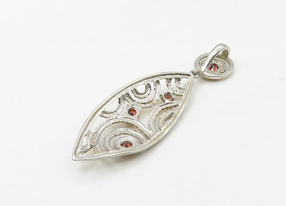 925 Sterling Silver  Vintage Red Topaz Shiny Two Tone Twist Pendant  PT17262