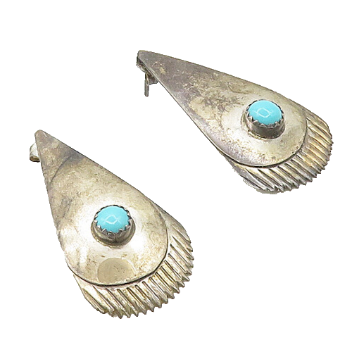 NAVAJO ZUNI 925 Silver  Vintage Antique Petite Turquoise Drop Earrings  EG9127