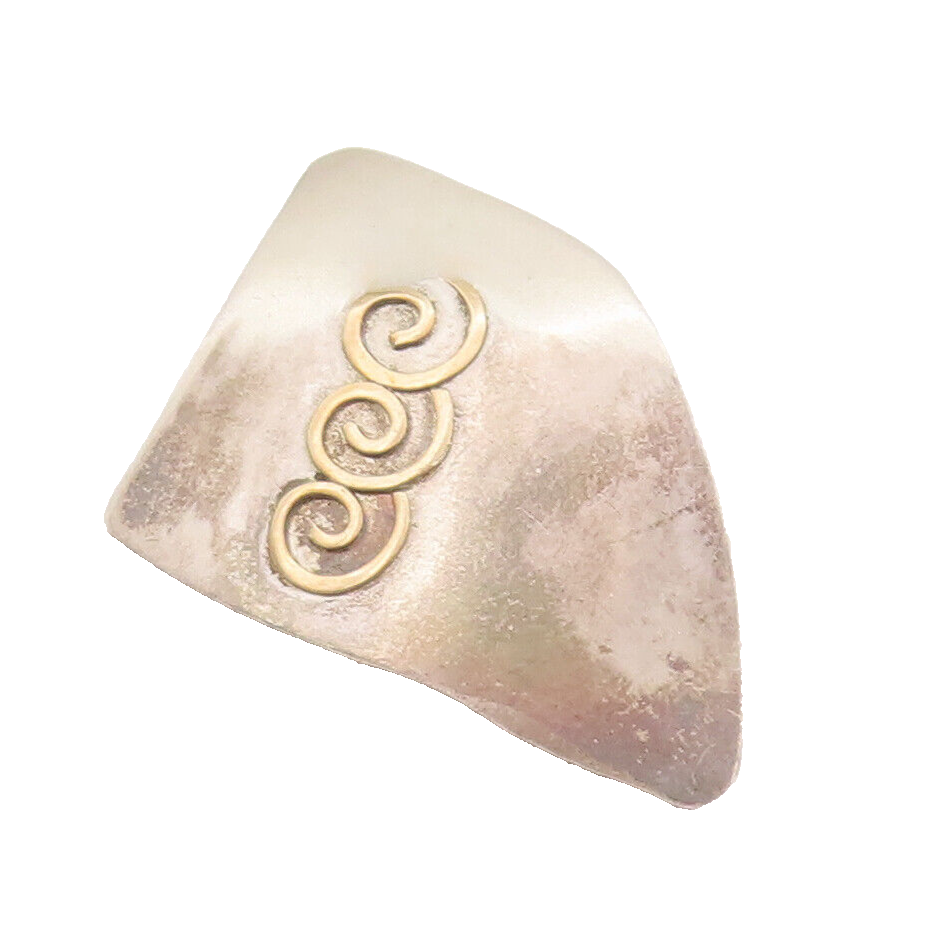 14k Gold 925 Sterling Silver Vintage Brooch Pin ENGLAND Inlay Spirals  BP10701
