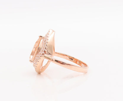 925 Sterling Silver Vintage Ring Drop Cut Morganite Halo CZ Bands Sz 7.5 RG29070