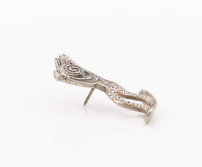 925 Sterling Silver Vintage Engraved Spiral Snowboarding Human Figure Pin TR3344