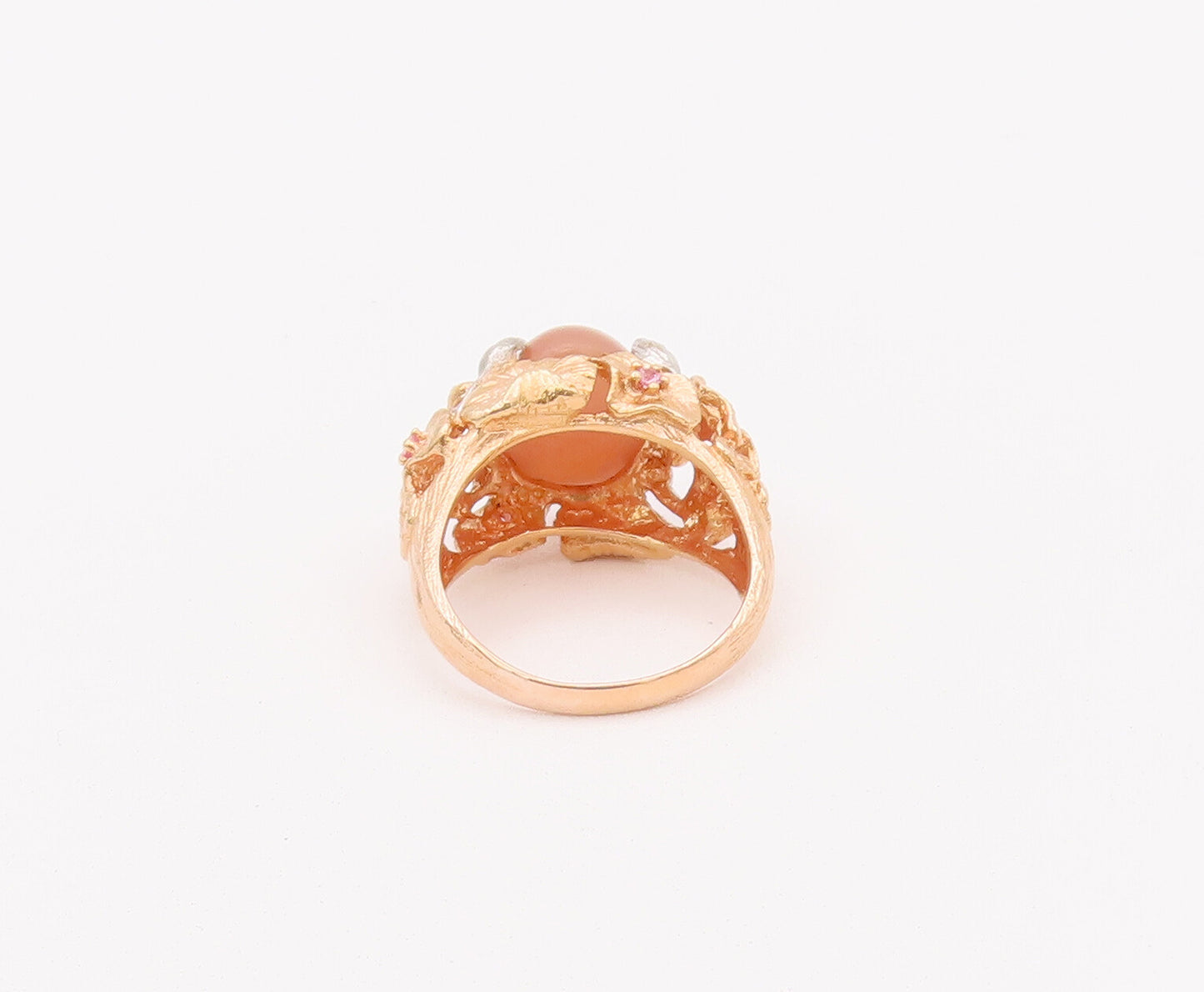 925 Sterling Silver Vintage Ring Gold Plated Floral Cream Gemstone Sz 9  RG28033