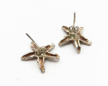 925 Sterling Silver  Vintage Sculpted Star Fish Motif Drop Earrings  EG5670