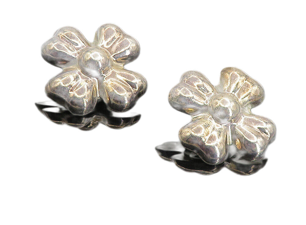 MEXICO 925 Sterling Silver  Vintage Hollow Flower Non Pierce Earrings  EG4476