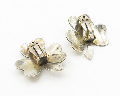 MEXICO 925 Sterling Silver  Vintage 2 Tone Clover Non Pierce Earrings  EG5847