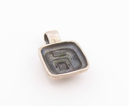 925 Sterling Silver  Vintage Inlaid Black Onyx Square Dome Pendant  PT21153