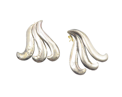 925 Sterling Silver  Vintage Shiny Smooth Swirl Design Drop Earrings  EG5977