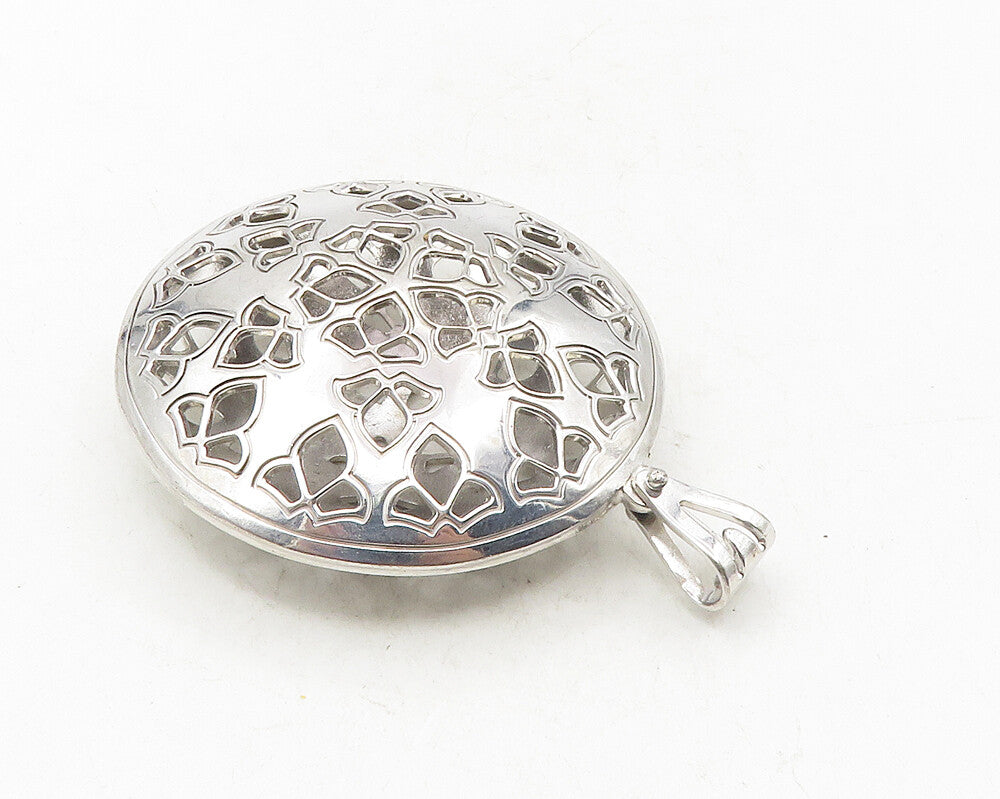 TAHARA 925 Silver  Vintage Shiny Floral Cutout Pattern Drop Pendant  PT7870
