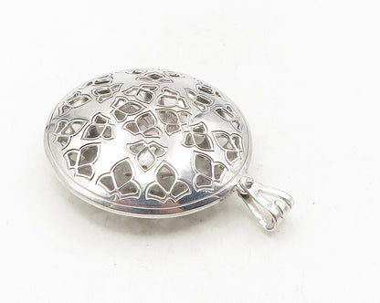 TAHARA 925 Silver  Vintage Shiny Floral Cutout Pattern Drop Pendant  PT7870