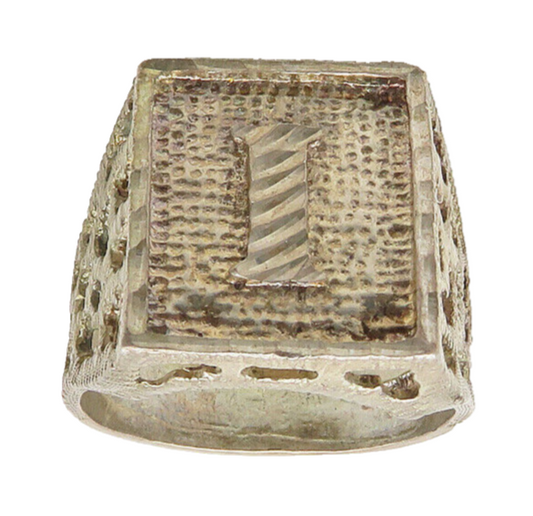 925 Sterling Silver  Vintage Shiny I Initial Square Band Ring Sz 9.5  RG18076