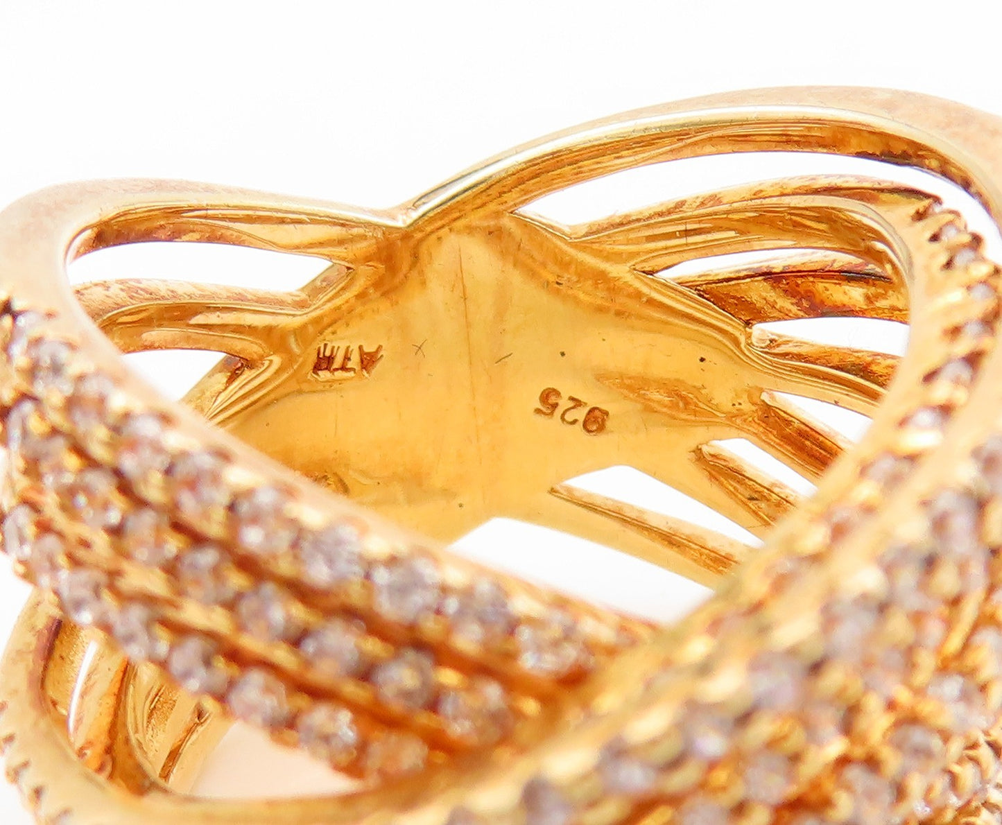 925 Sterling Silver Vintage Ring Gold Plated CZ Cutout Bands  Sz 6.5  RG32816
