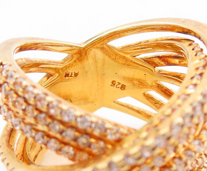 925 Sterling Silver Vintage Ring Gold Plated CZ Cutout Bands  Sz 6.5  RG32816