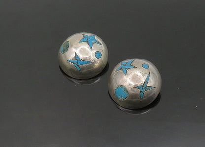 TAXCO 925 Sterling Silver Vintage Turquoise Non Pierce Dome Earrings EG11314