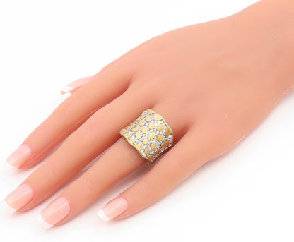 925 Sterling Silver Vintage Ring Gold Plated CZ Statement Band  Sz 9.5  RG35114