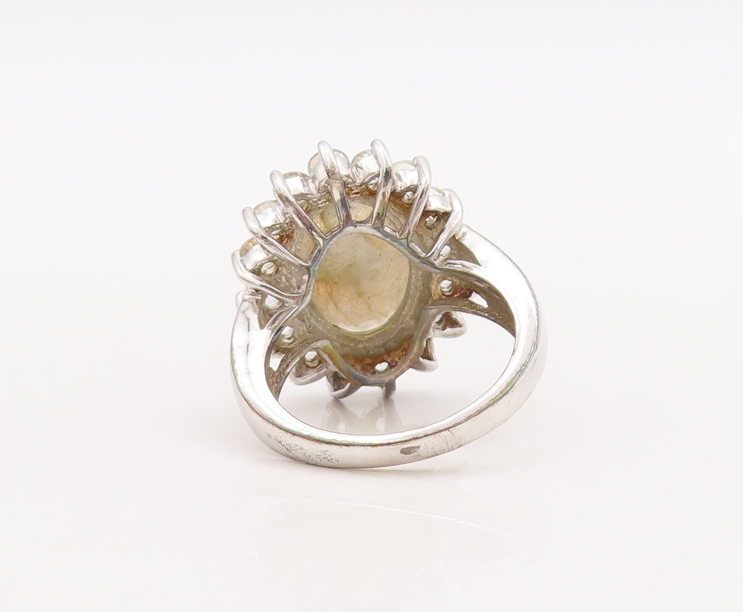 925 Sterling Silver Vintage Ring Oval Cut Gemstone Halo Topaz  Sz 7  RG29850