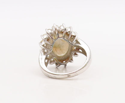 925 Sterling Silver Vintage Ring Oval Cut Gemstone Halo Topaz  Sz 7  RG29850