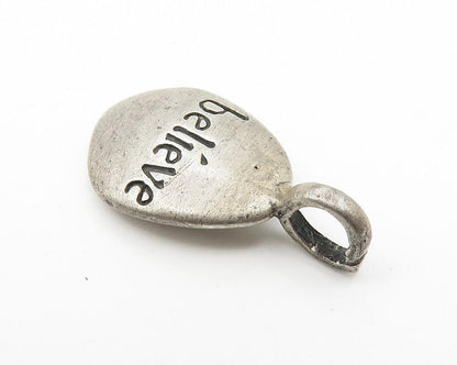 925 Sterling Silver  Vintage Believe Etched Dark Tone Petite Pendant  PT8408