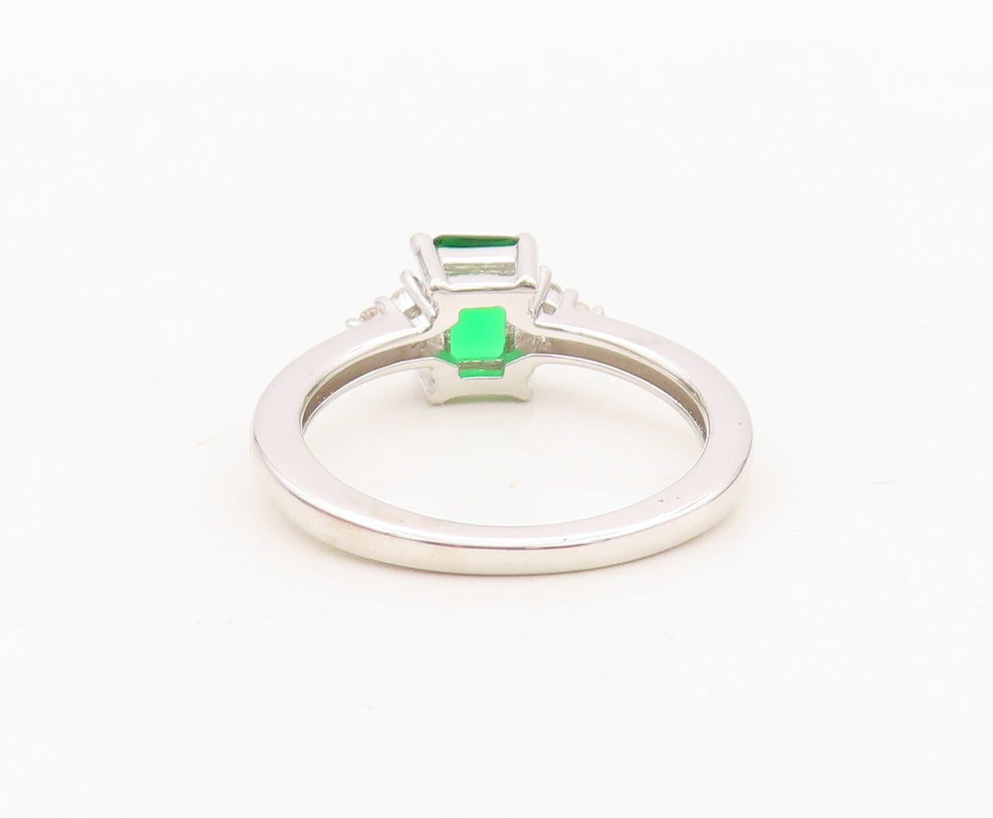 925 Sterling Silver Vintage Ring Rectangle Cut Green & White CZ  Sz 7 RG30515