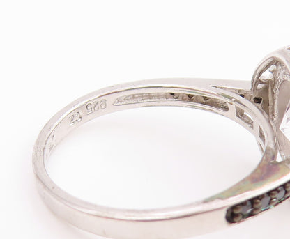 925 Sterling Silver Vintage Ring Oval Cut CZ & Halo Spinel Band  Sz 7  RG35634