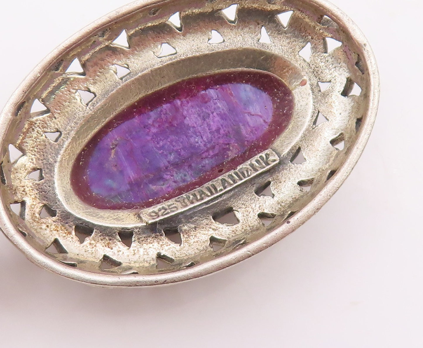 925 Sterling Silver  Vintage Purple Turquoise Chain Link Pendant  PT10356