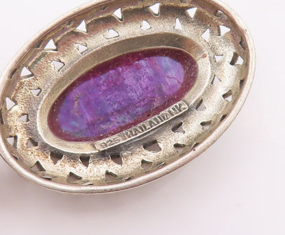 925 Sterling Silver  Vintage Purple Turquoise Chain Link Pendant  PT10356