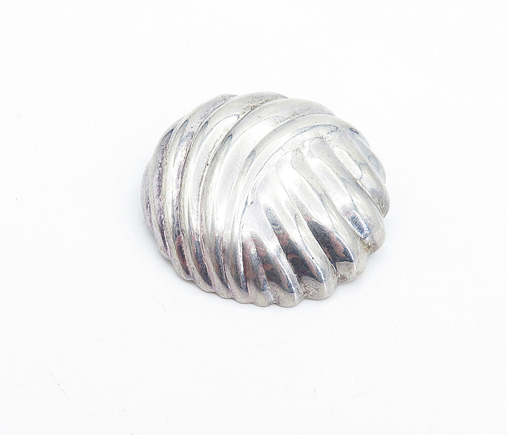 925 Sterling Silver  Vintage Dark Tone Fluted Round Dome Brooch Pin  BP2225