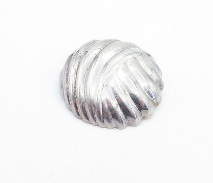 925 Sterling Silver  Vintage Dark Tone Fluted Round Dome Brooch Pin  BP2225
